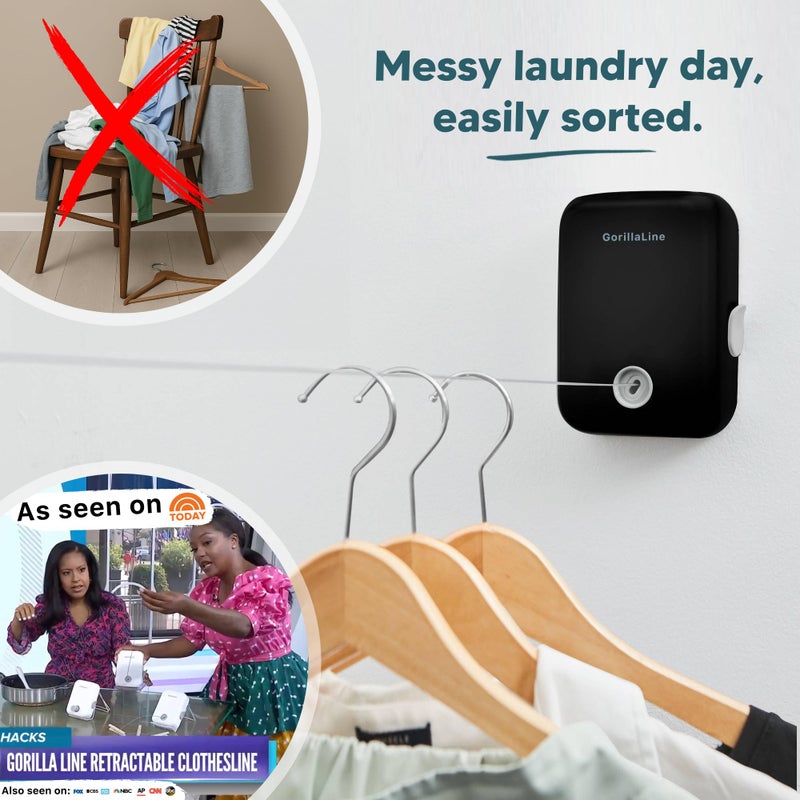 GorillaLine - Retractable Clothesline Indoor Outdoor Clothes Line - Heavy Duty Clothes Drying Laundry Line - Wall Mounted Drying Rack - Air Dry Clothing - Image 3