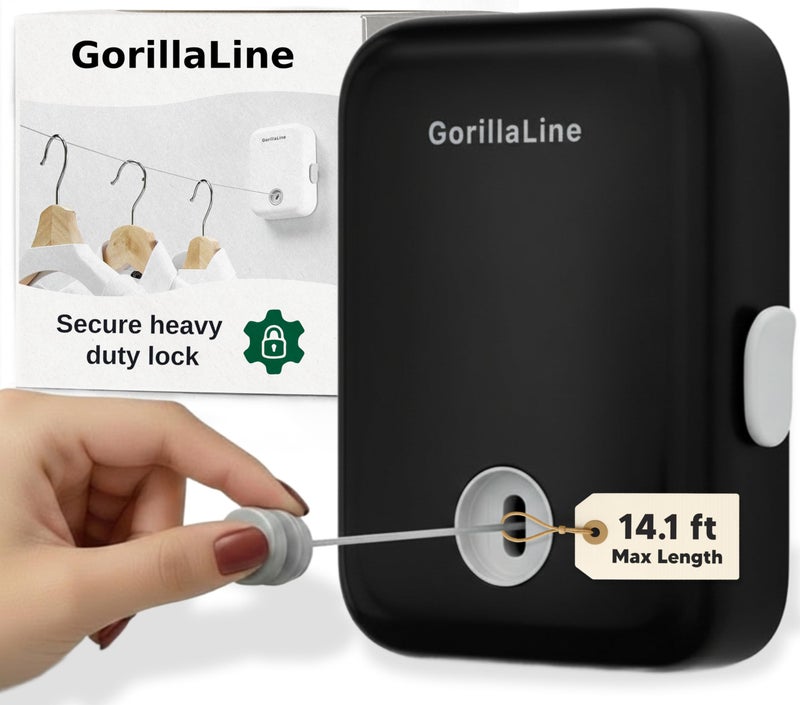 GorillaLine - Retractable Clothesline Indoor Outdoor Clothes Line - Heavy Duty Clothes Drying Laundry Line - Wall Mounted Drying Rack - Air Dry Clothing - Image 1