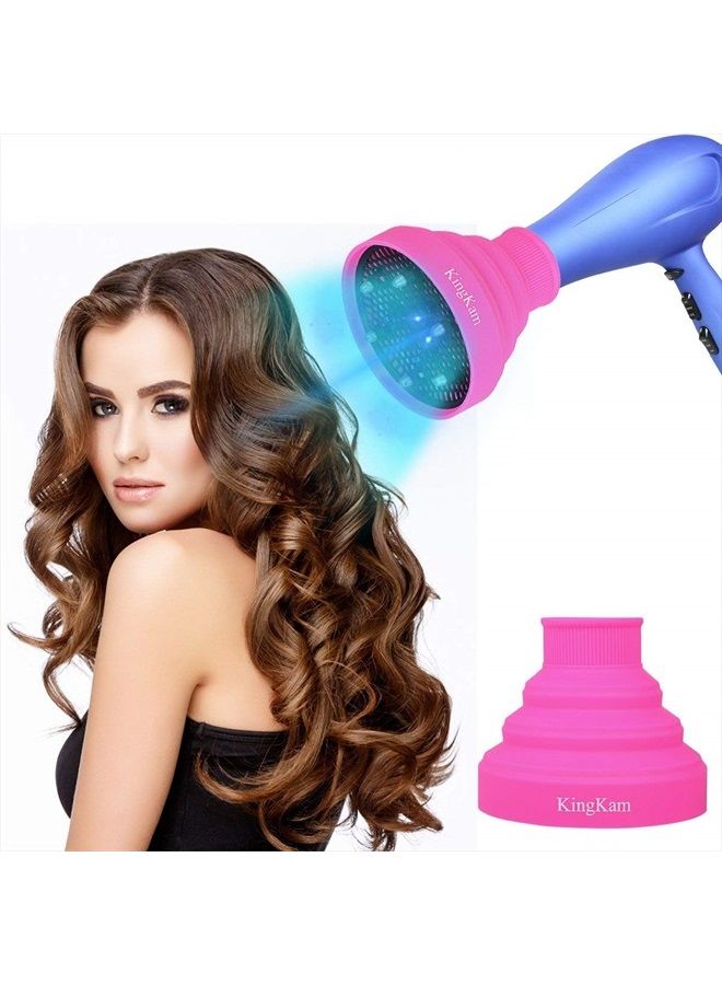 KingKam Collapsible Silicone Hair Dryer Diffuser - Travel and Easy Storage - Fit Nozzle Diameter D-1.575Inch to 1.968 Inch (4-5cm) KingKam-Pink - Image 3
