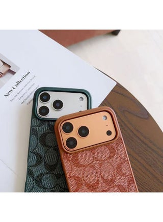 حافظة جلدية فاخرة منقوشة لهاتف iPhone 17 Pro Max — برتقالي. - view 3