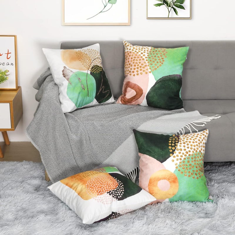 Drmstow Boho & Mid-Century Modern Throw Pillow Covers18x18 Inch Set of 4- Colorful Geometric Pillow Cushions for Couch, Bed, Sofa & Home Decor (Teal/Mustard/Blue/Green) - Image 3