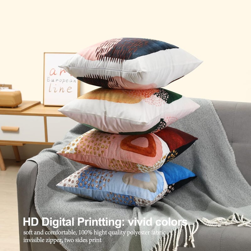 Drmstow Boho & Mid-Century Modern Throw Pillow Covers18x18 Inch Set of 4- Colorful Geometric Pillow Cushions for Couch, Bed, Sofa & Home Decor (Teal/Mustard/Blue/Green) - Image 4