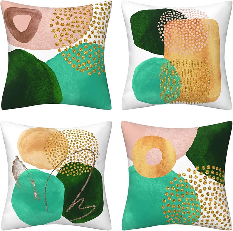 Drmstow Boho & Mid-Century Modern Throw Pillow Covers18x18 Inch Set of 4- Colorful Geometric Pillow Cushions for Couch, Bed, Sofa & Home Decor (Teal/Mustard/Blue/Green) - Image 1