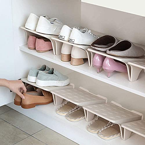 UNIQUE CART Shoe Organizer for Closet Adjustable Double Deck Plastic Shoe Rack for Space Saver | Shoe Holder Stand for Wardrobe Storage Shoe | Slots Organizer for Men & Women- Pack of 10 - Image 1