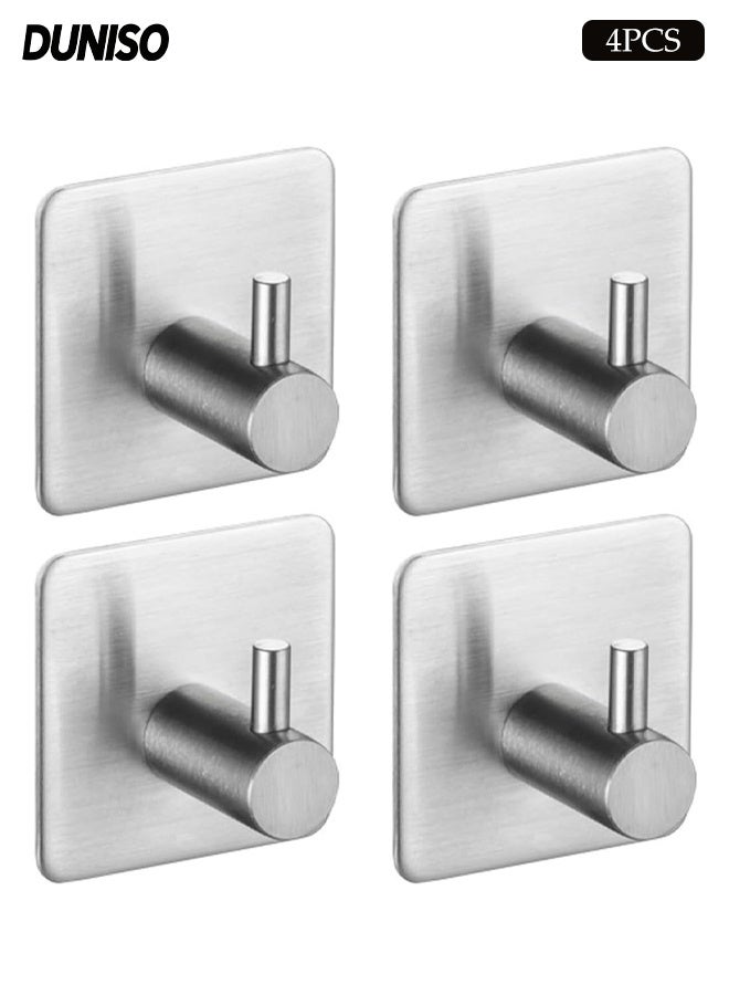 DUNISO 4-Pieces Self Adhesive Hooks for Hanging,Waterproof 304 Stainless Steel Hooks for Hanging Coat,Hat,Robe or Towel ,Single Organizer for Bathroom and Kitchen - Image 1