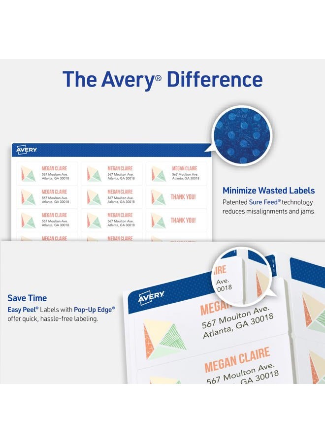 Avery Easy Peel Printable Address Labels with Sure Feed, 1" x 2-5/8" Customizable Stickers, White, 3,000 Blank Mailing Labels, Great for Mailing, Shipping, and More (5160) - Image 2