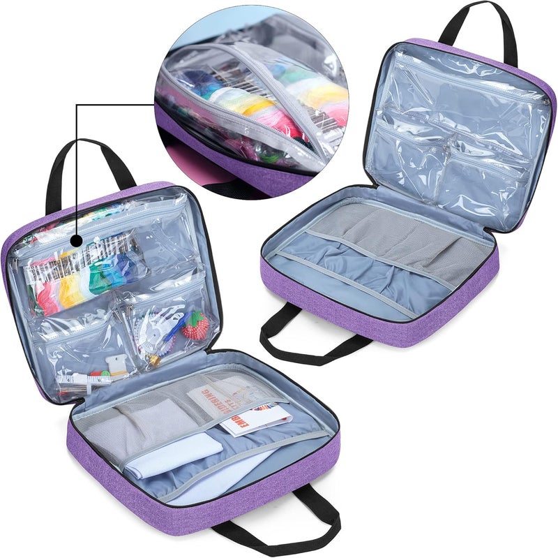LoDrid Embroidery Project Bag, Square Embroidery Supplies Storage Tote, Portable Craft Carry Case for Cross Stitch Kits Tools, Multiple Pockets, Purple, Bag Only - Image 2