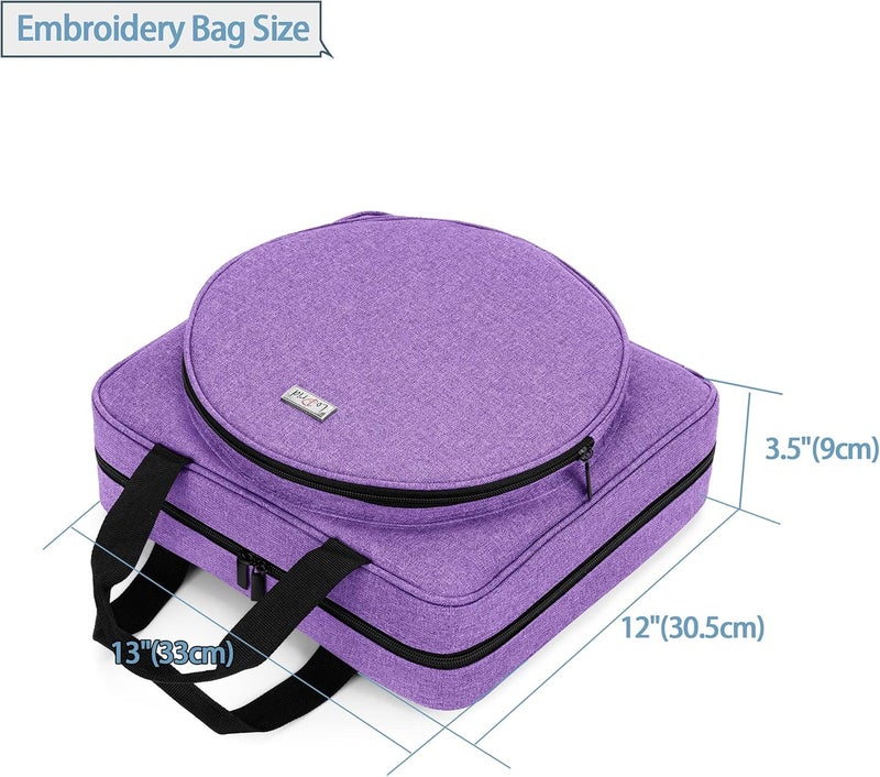 LoDrid Embroidery Project Bag, Square Embroidery Supplies Storage Tote, Portable Craft Carry Case for Cross Stitch Kits Tools, Multiple Pockets, Purple, Bag Only - Image 4