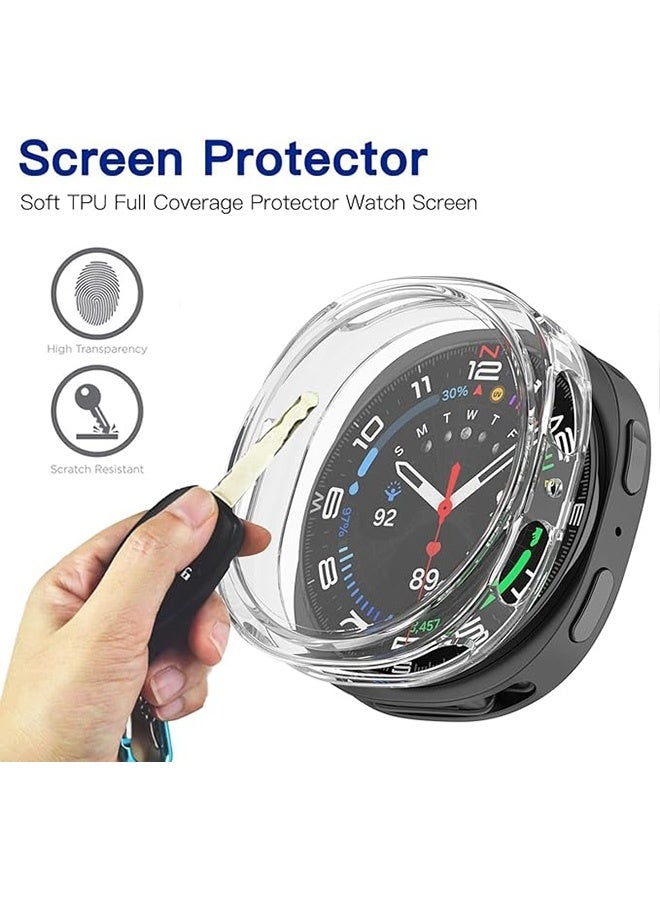 2 جهاز كمبيوتر شخصي، متوافق مع سامسونج غالاكسي ووتش 8 44 ملم حالة واقية، مكافحة السقوط، مكافحة الخدش، ناعمة رقيقة جدا TPU غطاء كامل حامي الشاشة الحالة لجلاكسي ووتش 8 (أسود + شفاف) - Image 4