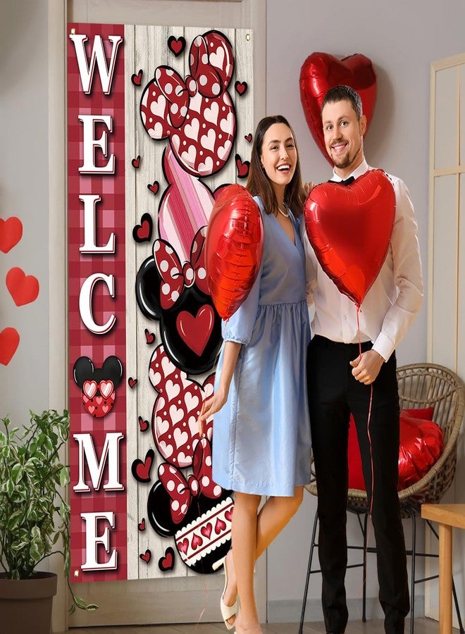 Yarcooly Valentines Day Door Cover Galentines Day Banner Pink Cartoon Mouse Decor Valentines Day Decorations for Home Party - Image 2