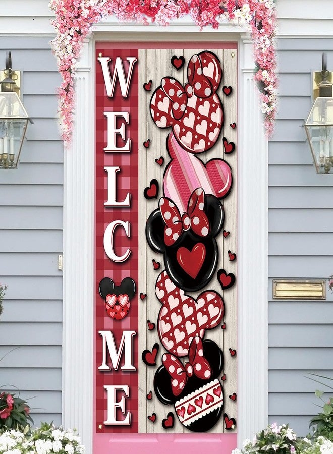 Yarcooly Valentines Day Door Cover Galentines Day Banner Pink Cartoon Mouse Decor Valentines Day Decorations for Home Party - Image 1