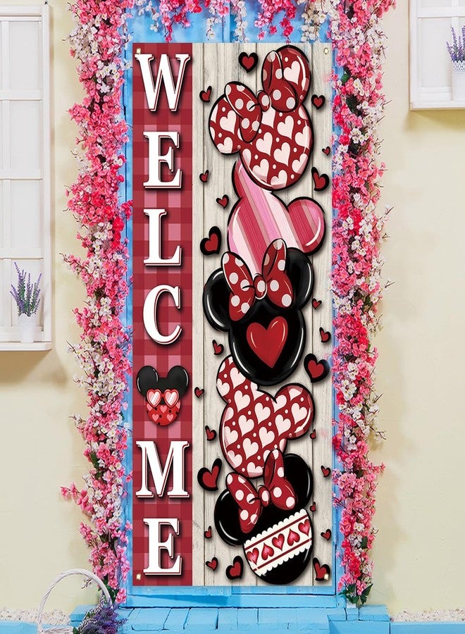 Yarcooly Valentines Day Door Cover Galentines Day Banner Pink Cartoon Mouse Decor Valentines Day Decorations for Home Party - Image 3