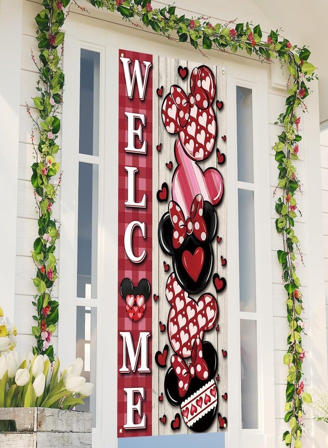 Yarcooly Valentines Day Door Cover Galentines Day Banner Pink Cartoon Mouse Decor Valentines Day Decorations for Home Party - Image 4