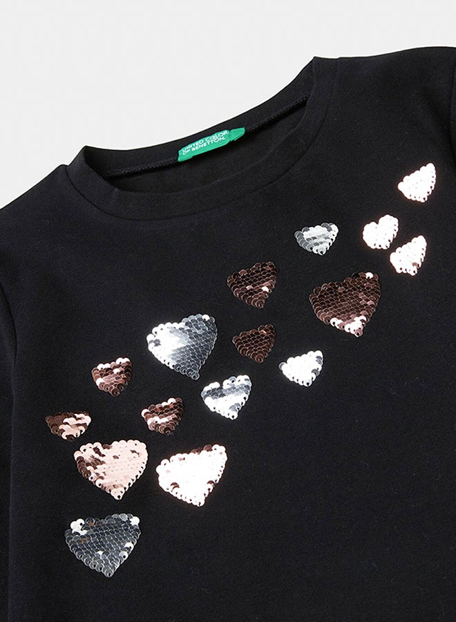 بينيتون تي شيرت من القطن العضوي للبنات مع ترتر - Image 3