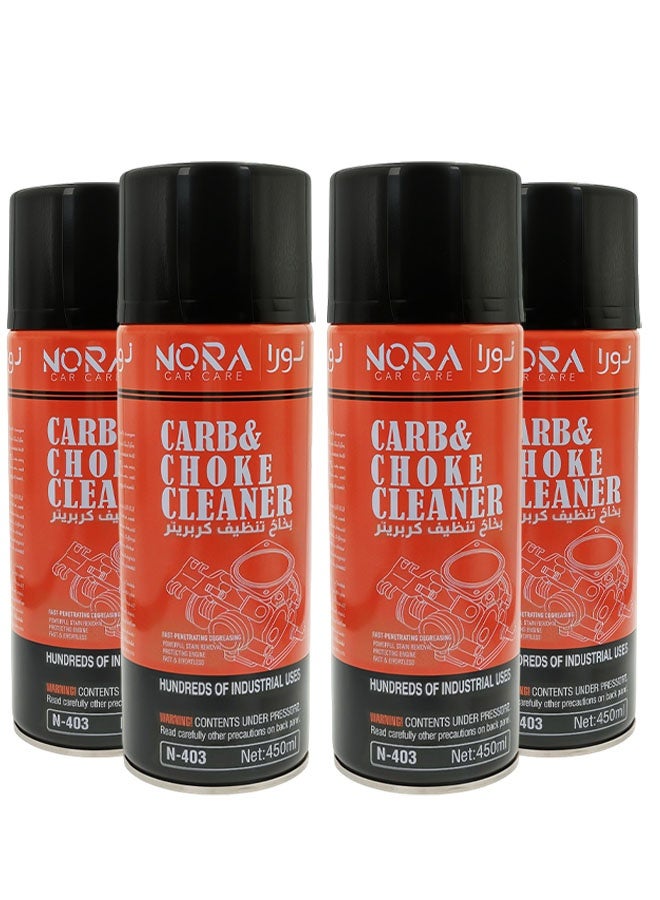 نورا عبوة اقتصادية (4 قطع) من منظف "NORA" للكاربوراتير وصمام الخنق (Choke) سعة 450 مل (موديل N-403) - منظف قوي للكاربوراتيرات، وصمامات الخنق، والصمامات، وأجسام الخانق (Throttle Bodies). - Image 1