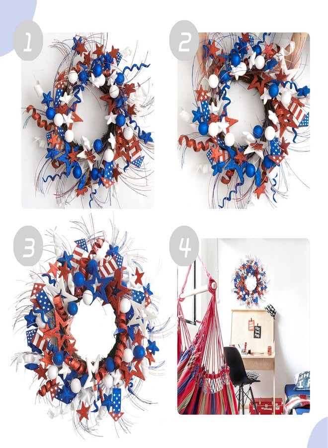 idyllic 24 Inch Patriotic Red White Blue Glitter Stars Wreath for Front Door, Independence Day Glitter Stars with Rockets for Indoor, Memorial Day Forth of July Door Wreath for Home Decor - Image 4