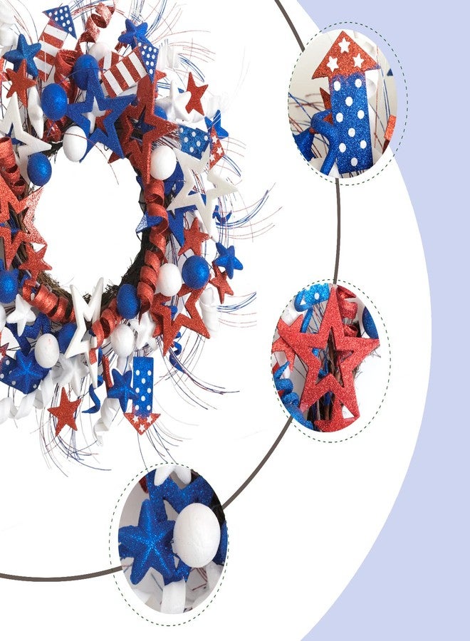 idyllic 24 Inch Patriotic Red White Blue Glitter Stars Wreath for Front Door, Independence Day Glitter Stars with Rockets for Indoor, Memorial Day Forth of July Door Wreath for Home Decor - Image 2