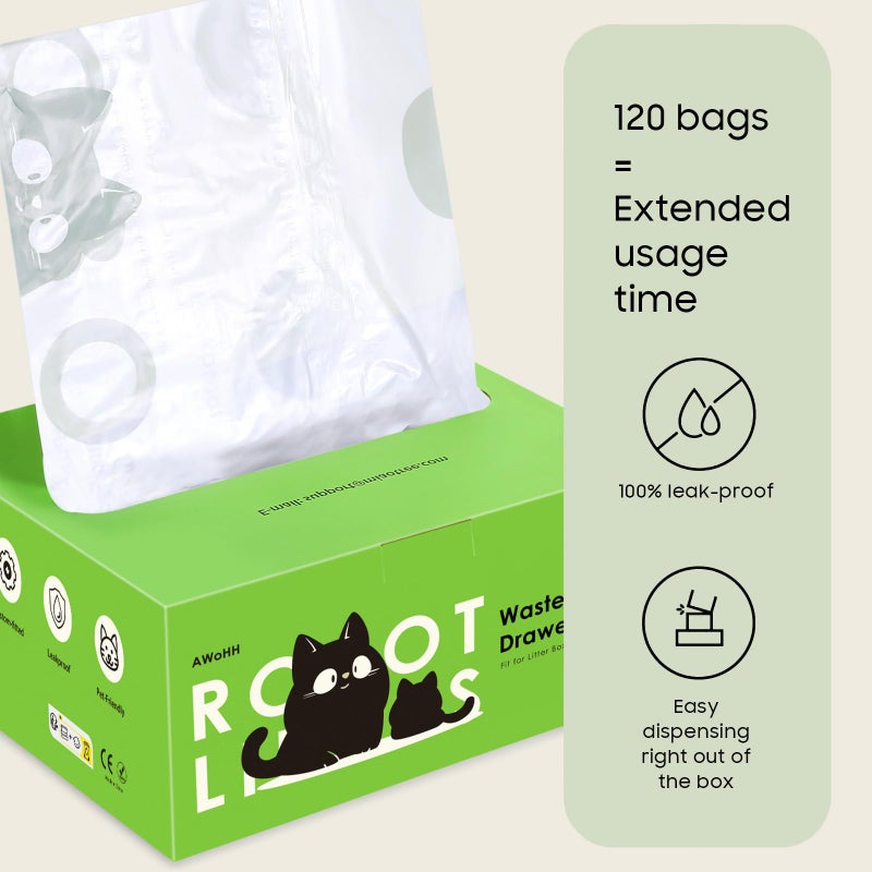 AWoHH 120 Tidy Draw-Pack Cat Litter Box Robot 5/4/3 Waste Bags Automatic Litter Box Bags, Tear-free, Sensor-compatible, Thick Heavy Duty Cat Litter Box Liner Bags 25.2 x 15.7 IN - Image 5