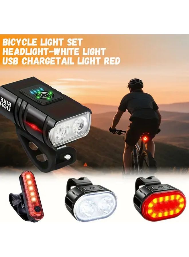 Oval Set Bicycle Front And Rear Lights IP65 Waterproof USB Rechargeable Cycling Safety - Image 2