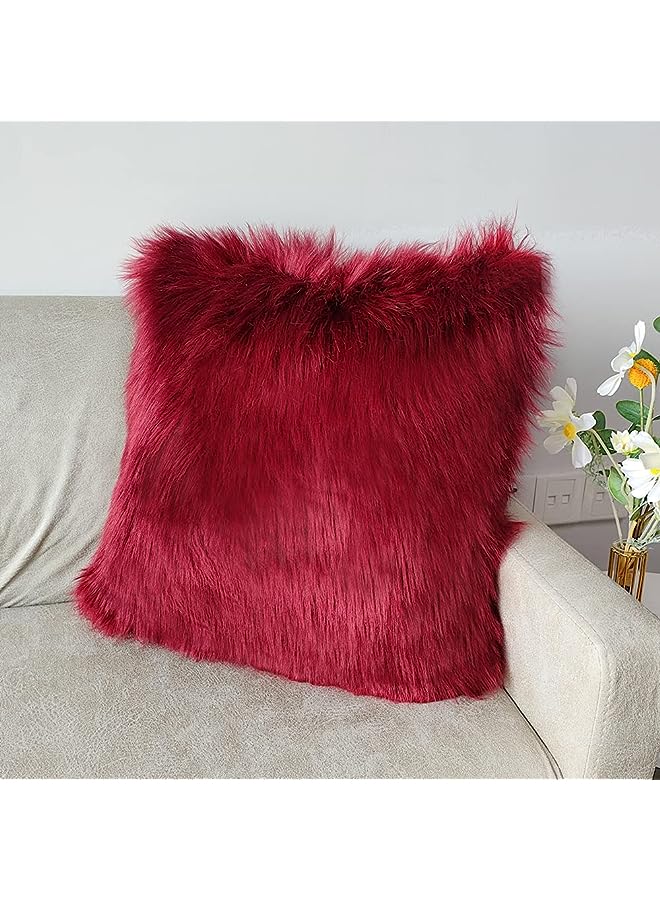 IAF Fur Throw Pillow Covers 18x18 Inch Luxury Long Fur Mongolian Fluffy Soft Cushion Cover Plush Square Floor Pillow Case for Couch Bedroom Sofa Chair 45x45CM (Burgundy) - Image 1