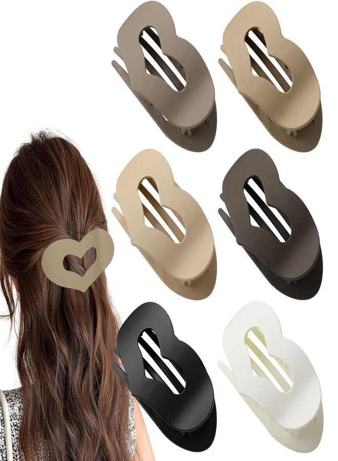 RHOSYN HAIR ACCESSORIES Flat Hair Claw Clips, Matte Finish Heart Shape Duckbill Clutchers, Strong Grip Barrettes for Thick & Thin Hairs, Set of 6 - Image 1