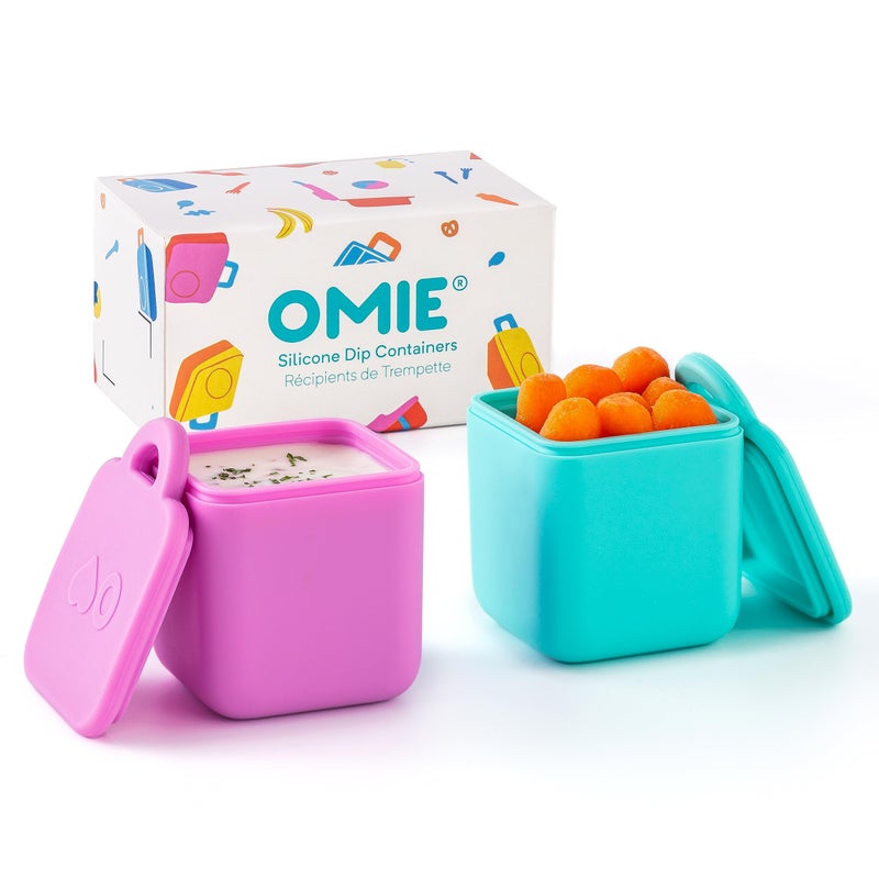 OMIE OmieBox 2 pack Leakproof Dips Containers To Go Salad Dressing Container Condiment Container with Lids  Food Safe Silicone  4 ounces PinkTeal 