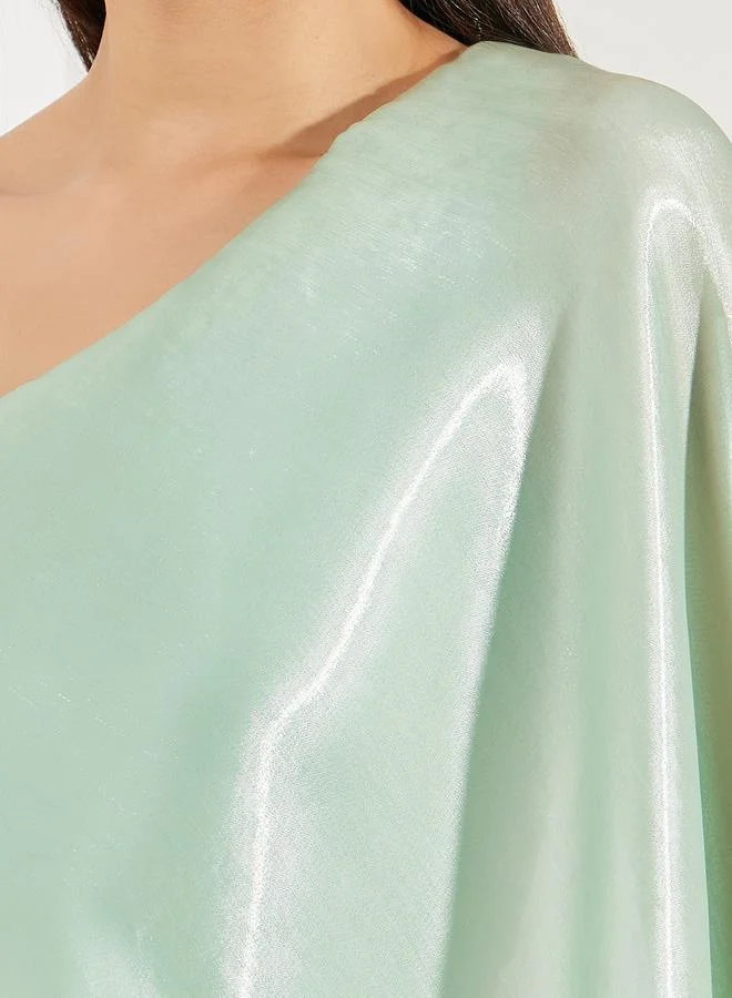كلورفول Draped One Shoulder Sleeves Maxi Dress by Styli