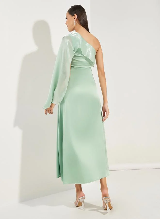 كلورفول Draped One Shoulder Sleeves Maxi Dress by Styli