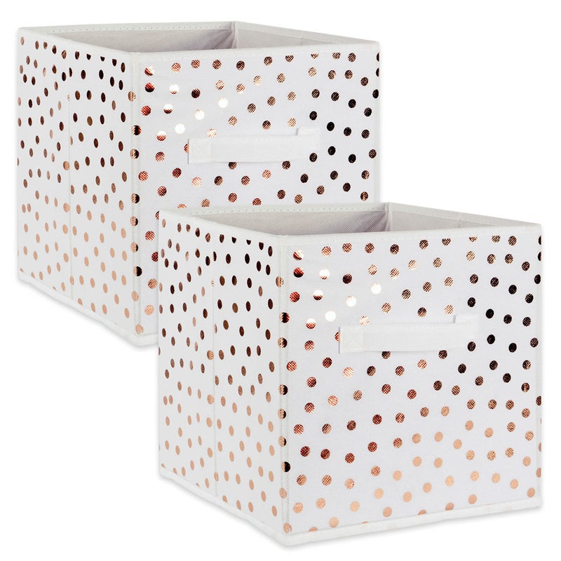 DII Non Woven Storage Collection Polka Dot Collapsible Bin Large Set 13x13x13 Cube White  Copper 2 Piece - Image 1