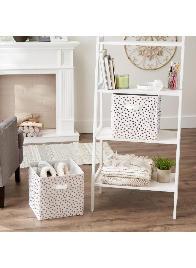 DII Non Woven Storage Collection Polka Dot Collapsible Bin Large Set 13x13x13 Cube White  Copper 2 Piece - Image 2