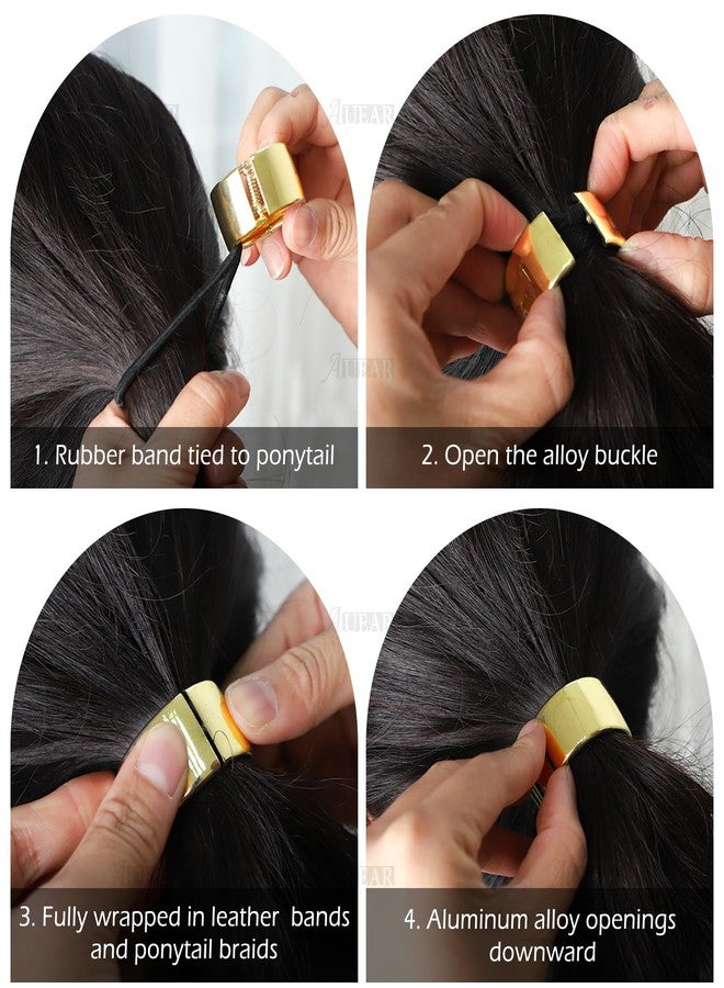AUEAR, Brushed Metal Expandable Hair Cuff Ponytail Holder Elastic Tie for Women Girls Thick Rings Set (3 Pcs, Style 3) - Image 4