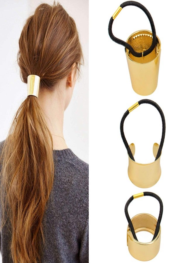 AUEAR, Brushed Metal Expandable Hair Cuff Ponytail Holder Elastic Tie for Women Girls Thick Rings Set (3 Pcs, Style 3) - Image 1