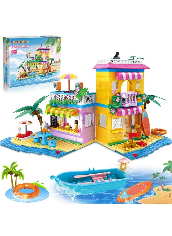 Hogokids Beach House Building Set - Seaside Villa Building Toys Friends Vacation Hut Construction Blocks 586Pcs Cottage Playset Birthday For Kids Girls Boys Age 6 7 8 9 10 11 12 Years  - Image 1