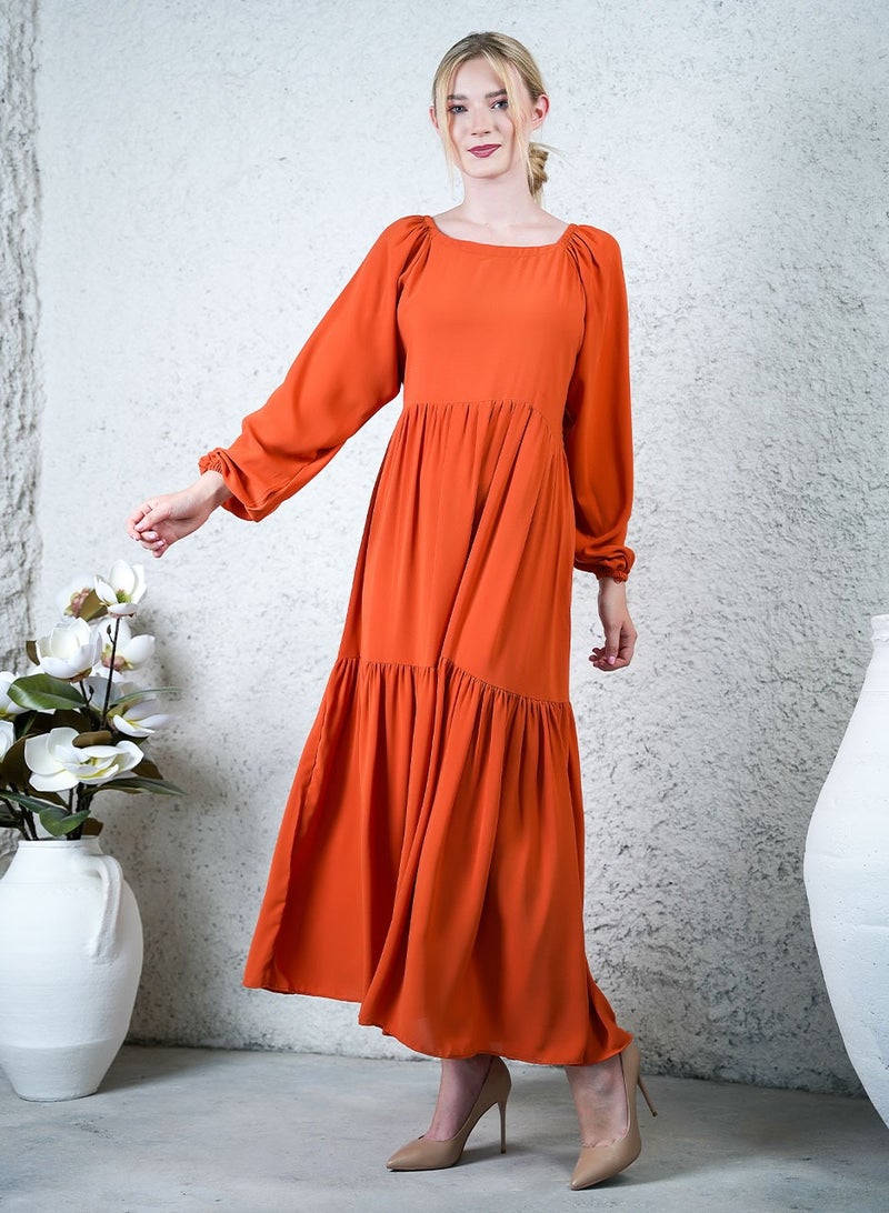 Ideal Classic Brown Comfortable Maxi Dress - Elegant Waves - Image 3