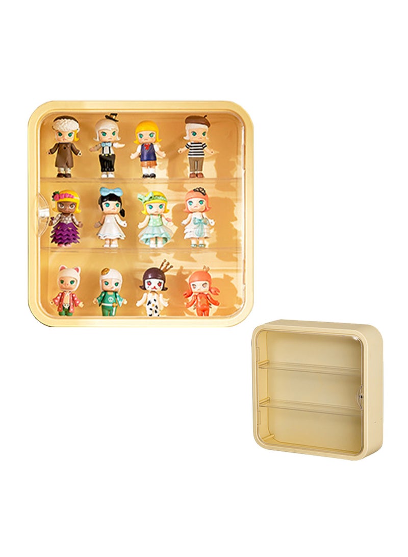 Hihonor 3 Tier Transparent Collectibles Display Box with Magnetic Door Acrylic Display Box, Plastic Wall Display Box, Transparent Wall Mounted Wall Cabinet for Bedroom, Study, Living Room, Yellow - Image 1