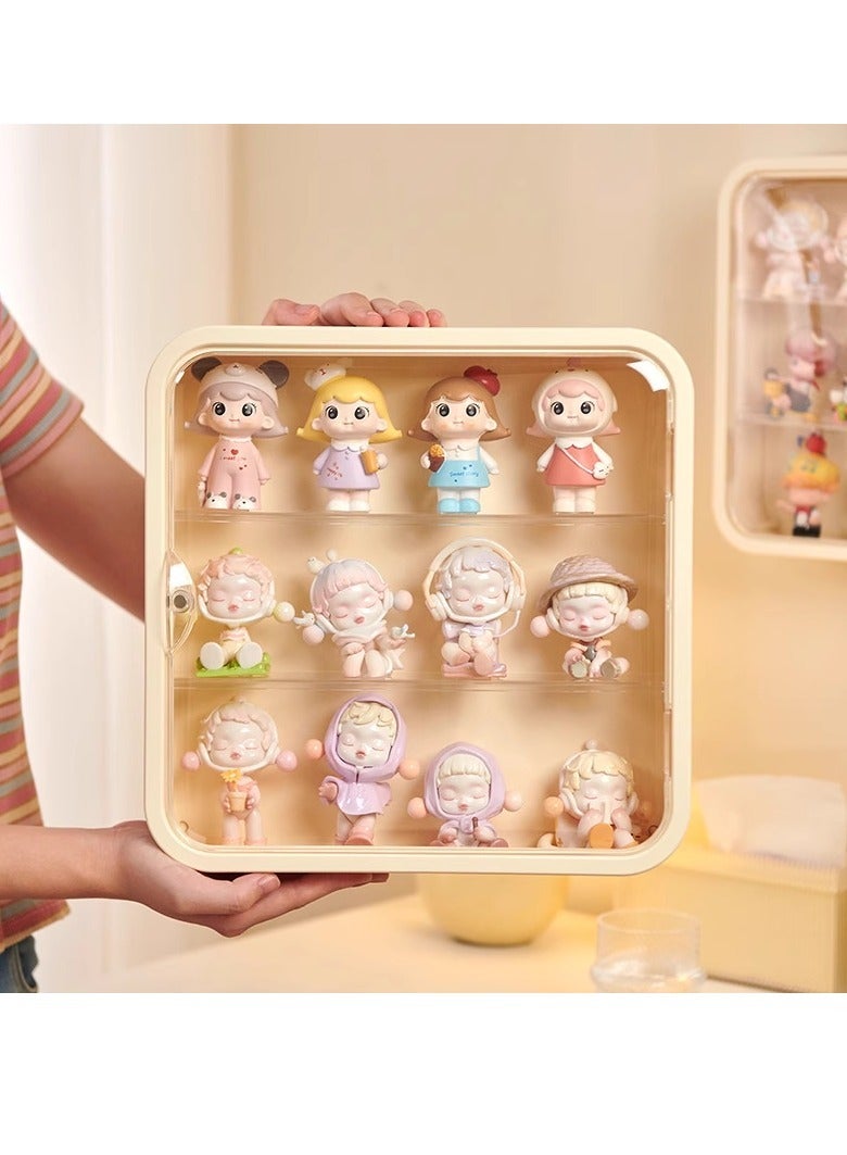 Hihonor 3 Tier Transparent Collectibles Display Box with Magnetic Door Acrylic Display Box, Plastic Wall Display Box, Transparent Wall Mounted Wall Cabinet for Bedroom, Study, Living Room, Yellow - Image 2