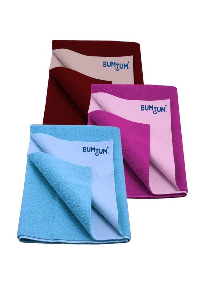 Bumtum Baby Dry Sheet Waterproof Quick Soft Fleece Baby Bed Protector | Anti - Bacterial, Extra Absorbant, Reuseable & Washable (Maroon + Grape + Aqua Blue Combo, Large Size, 100 * 140cm, Pack of 3) - Image 1