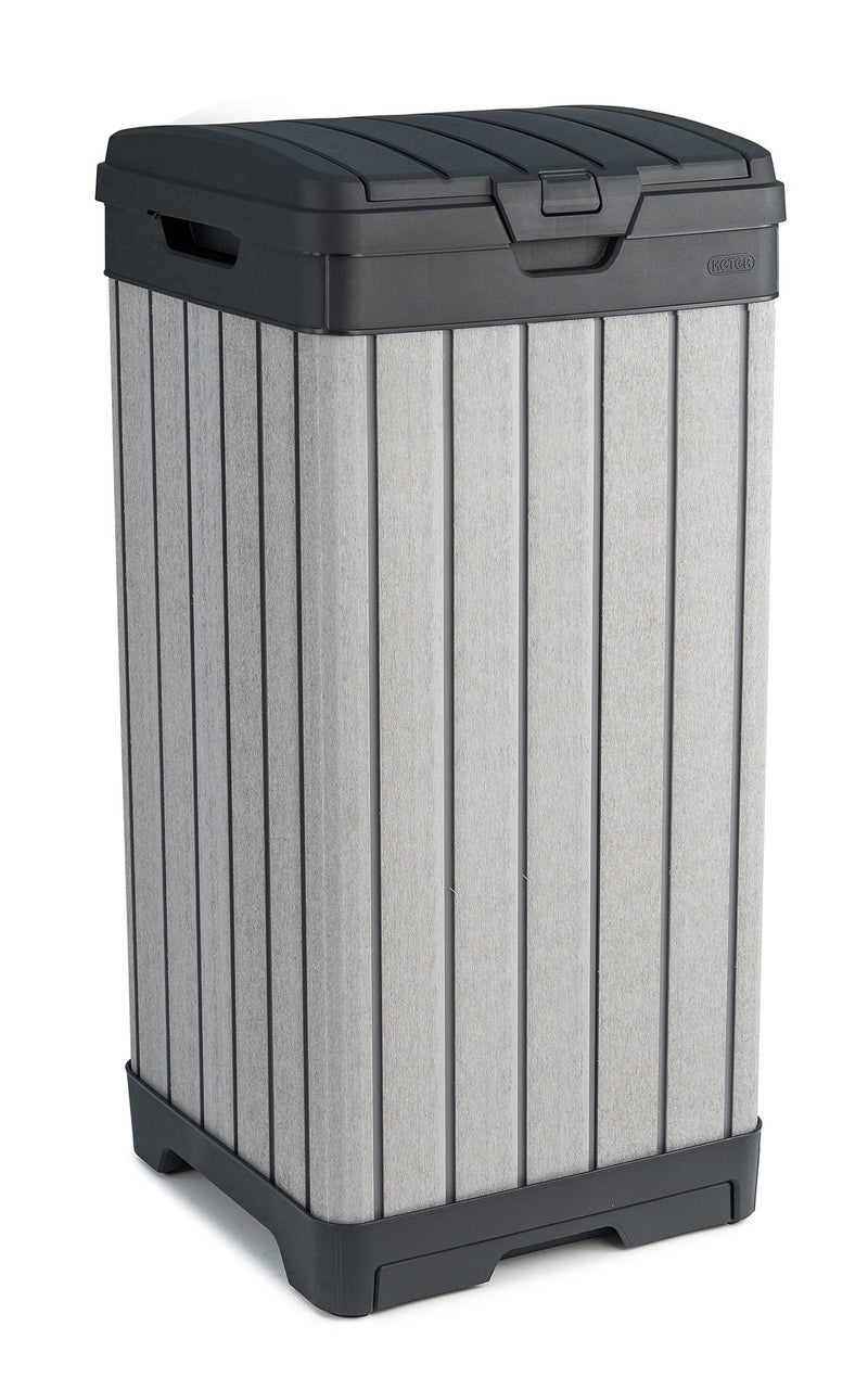 Keter Rockford 38â€‘Gallon Outdoor Trash Can â€“ Resin Patio Garbage Bin with Locking Lid & Easyâ€‘Clean Drip Tray, Weatherâ€‘Resistant Design, Grey - Image 1