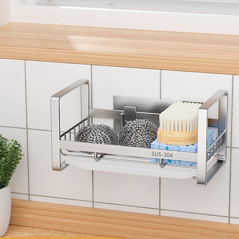 Topinon Sponge Holder,Sus304 Stainless Steel Rust Proof Soap Holder For Kitchen Sink,Kitchen Sink Organizer, Sink Caddy, Sink Tray Drainer Clothing Rack With Removable Tray, Silver - Image 3