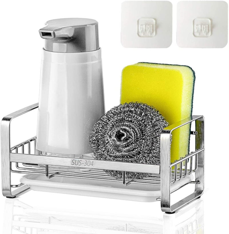 Topinon Sponge Holder,Sus304 Stainless Steel Rust Proof Soap Holder For Kitchen Sink,Kitchen Sink Organizer, Sink Caddy, Sink Tray Drainer Clothing Rack With Removable Tray, Silver - Image 1