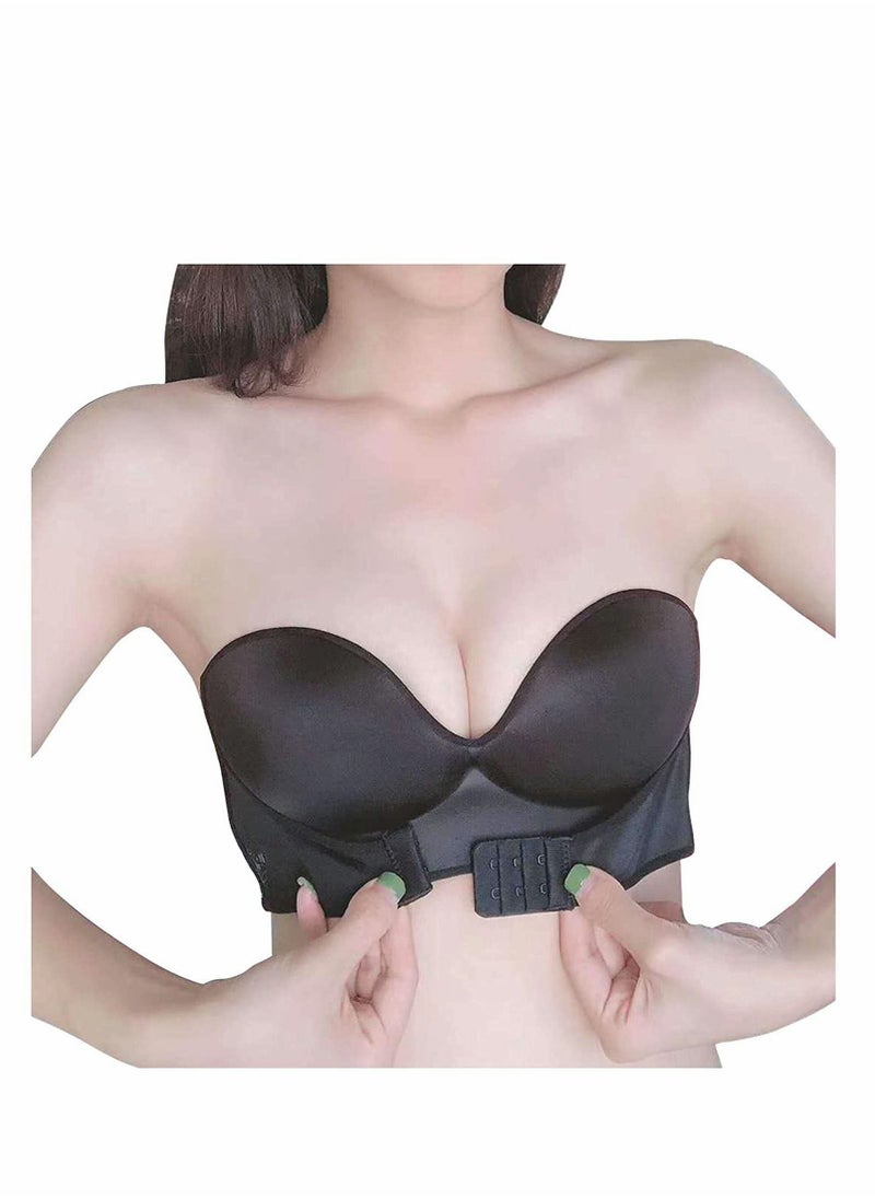 Y&D - Women Strapless Front Buckle Lift Bra, Girl Push Up Adjustable Breathable Bra Invisible Wirefree Bandeau Padded Bralette Top - Image 1