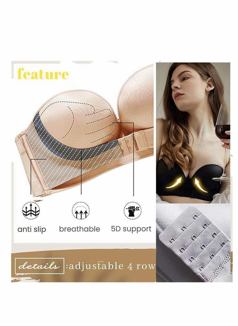 Y&D - Women Strapless Front Buckle Lift Bra, Girl Push Up Adjustable Breathable Bra Invisible Wirefree Bandeau Padded Bralette Top - Image 1