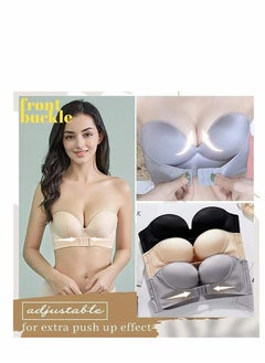 Y&D Women Strapless Front Buckle Lift Bra, Girl Push Up Adjustable Breathable Bra Invisible Wirefree Bandeau Padded Bralette Top  - Image 5