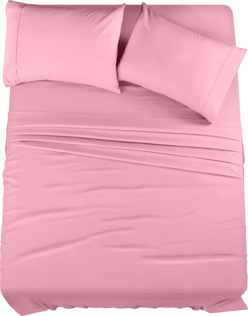 Utopia Bedding Full Bed Sheets Set 4 Piece Bedding Brushed Microfiber Shrinkage and Fade Resistant Easy Care Full Pink