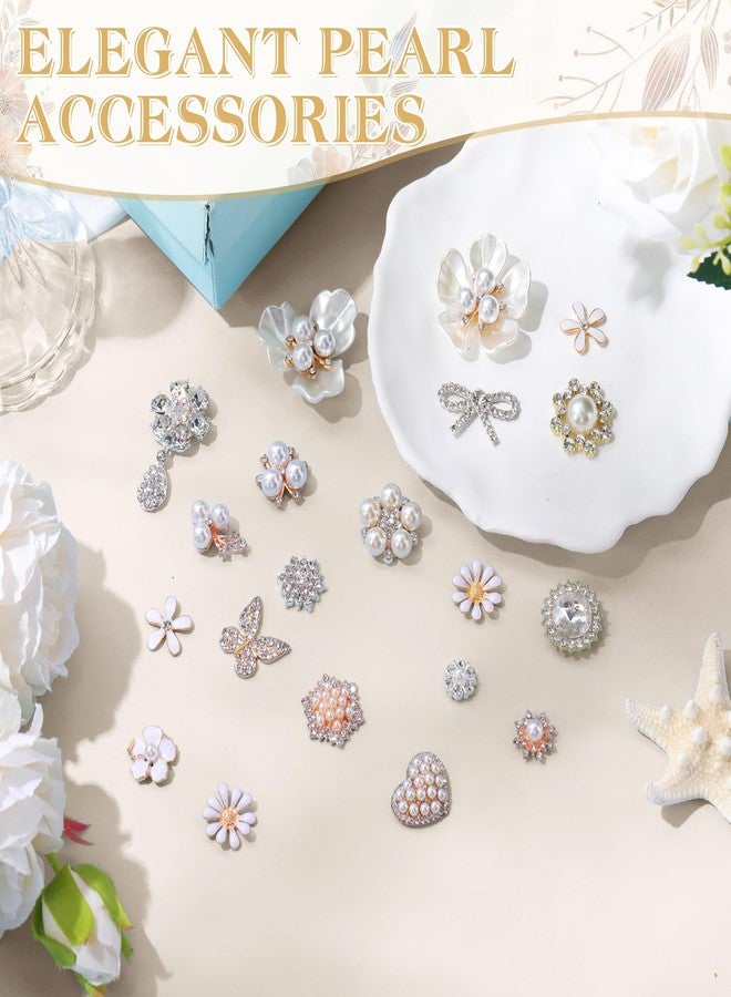 Giegxin 48 Pcs Rhinestone Buttons for Crafts Faux Pearl Embellishments Button Butterfly Flower Vintage Brooch for Wedding Decorations Jewelry Making DIY Clothes Bags Shoes Supplies (White) - Image 4