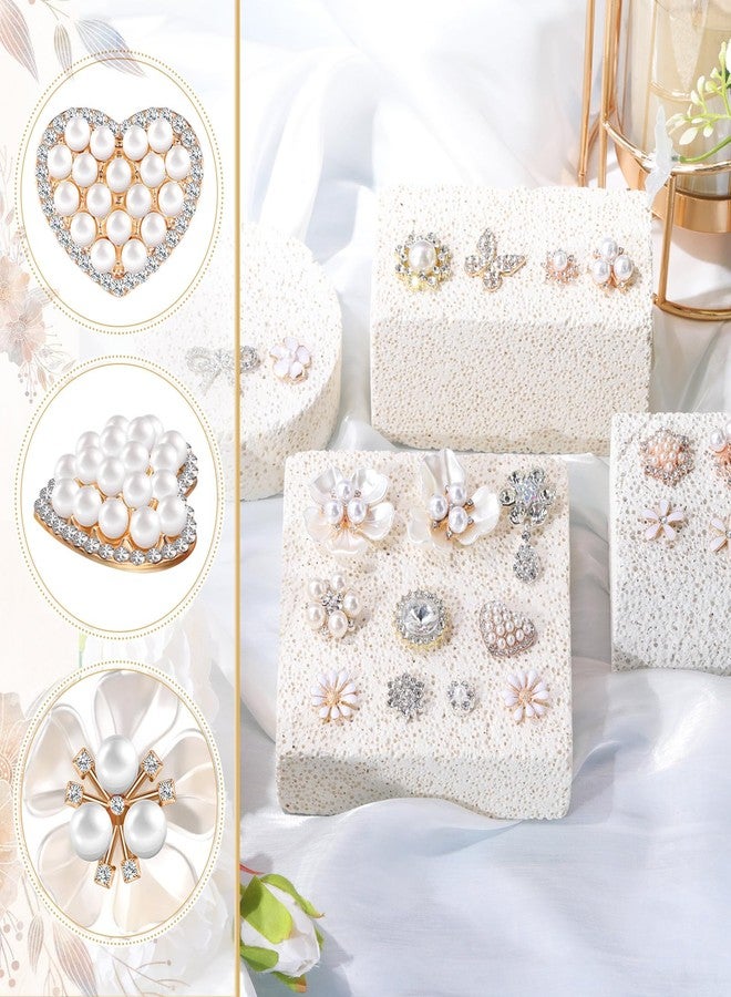 Giegxin 48 Pcs Rhinestone Buttons for Crafts Faux Pearl Embellishments Button Butterfly Flower Vintage Brooch for Wedding Decorations Jewelry Making DIY Clothes Bags Shoes Supplies (White) - Image 3