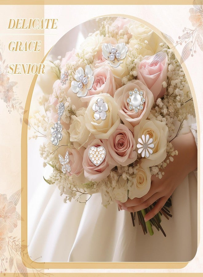 Giegxin 48 Pcs Rhinestone Buttons for Crafts Faux Pearl Embellishments Button Butterfly Flower Vintage Brooch for Wedding Decorations Jewelry Making DIY Clothes Bags Shoes Supplies (White) - Image 5