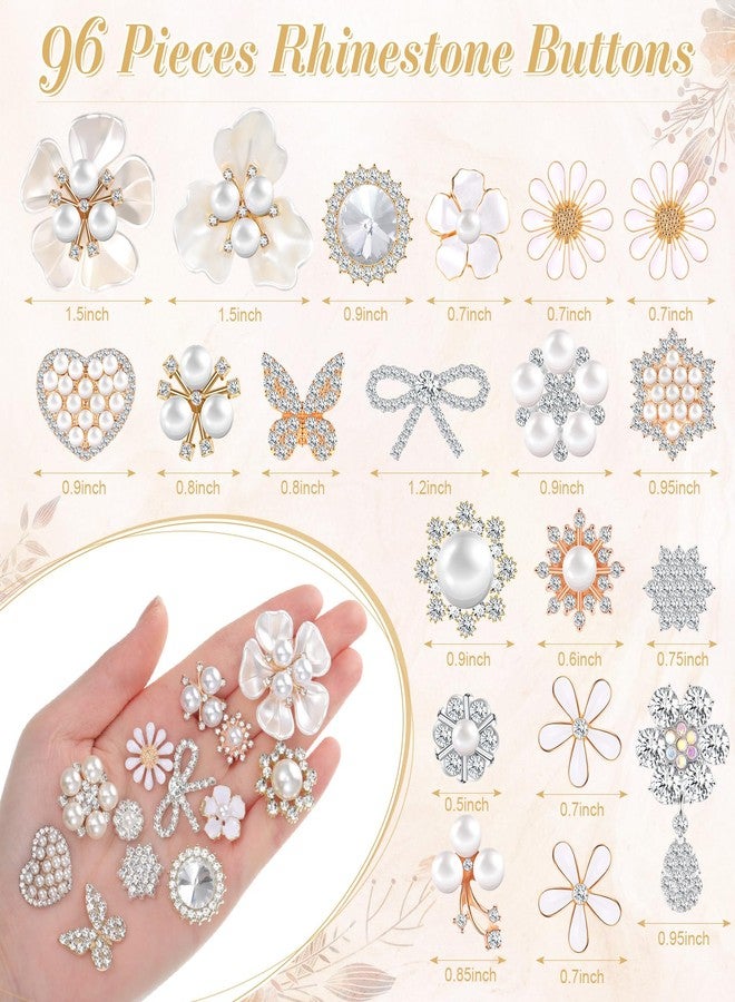 Giegxin 48 Pcs Rhinestone Buttons for Crafts Faux Pearl Embellishments Button Butterfly Flower Vintage Brooch for Wedding Decorations Jewelry Making DIY Clothes Bags Shoes Supplies (White) - Image 2