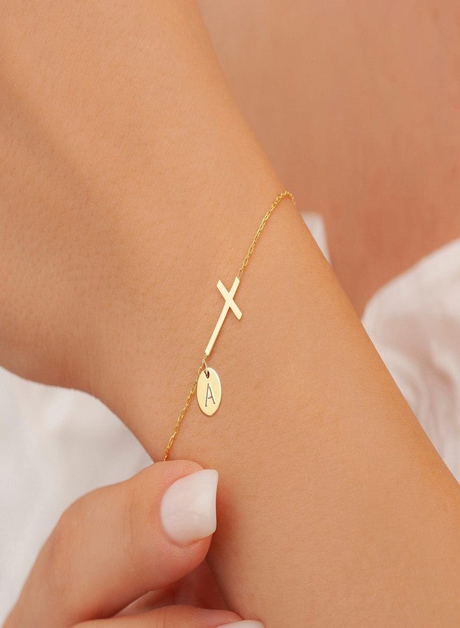 HiStock Cross Bracelet for Women Dainty Cross Bracelet with Initials Gold Link Chain Bracelets Christian Gifts for Women Teens Easter Baptism Religious Jewelry, 6.8, Metal, no gemstone - Image 2