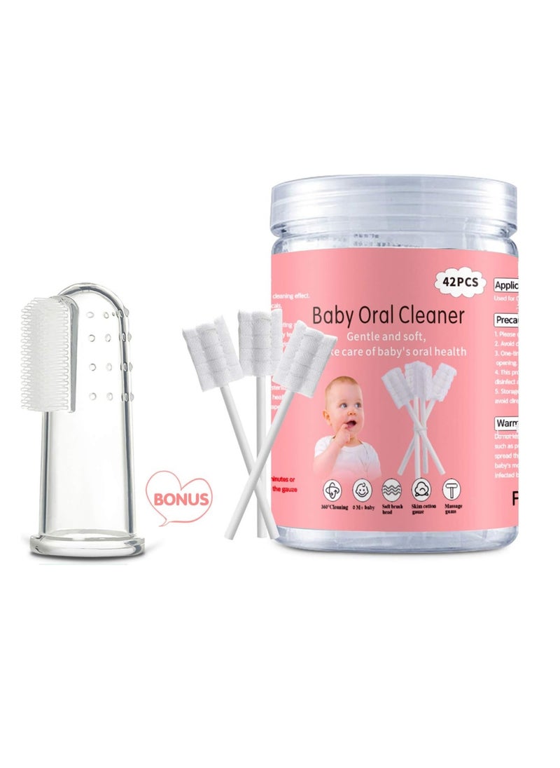 EASICUTI EASICUTI Tongue Cleaner, Toothbrush, 42Pcs Disposable Infant Clean Baby Mouth,Gauze Gum Cleaner Oral Cleaning Stick Dental Care for 0-36 Month Baby+Free 1 Finger  - Image 1